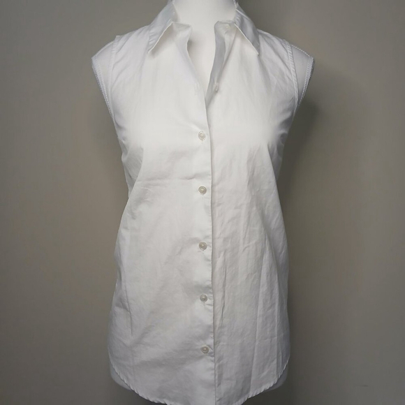 FRAME DENIM Preppy Light Academia Tie Poplin Sleeveless Blouse White Size XS - Picture 4 of 10